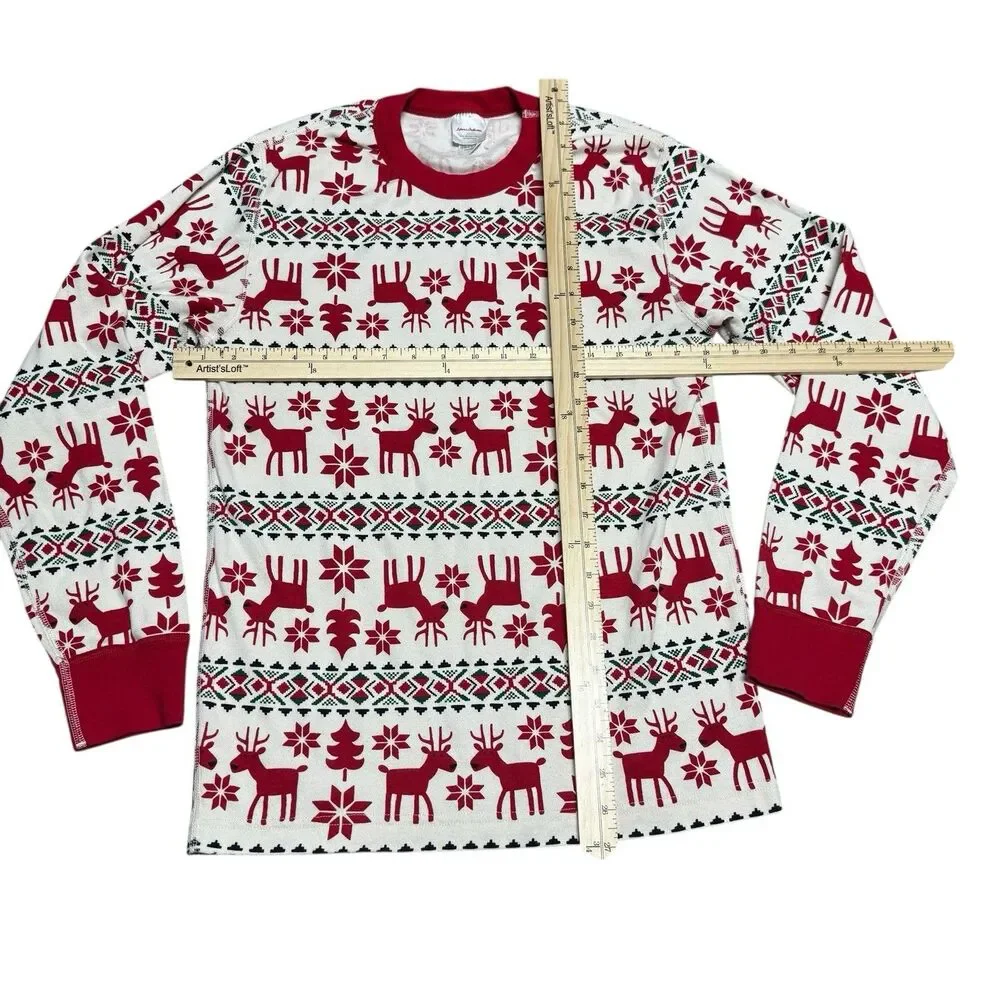 Hanna Andersson Womens Pajama Set M Fair Isle Flannel Knit Deer Christmas Pants - Picture 4 of 12